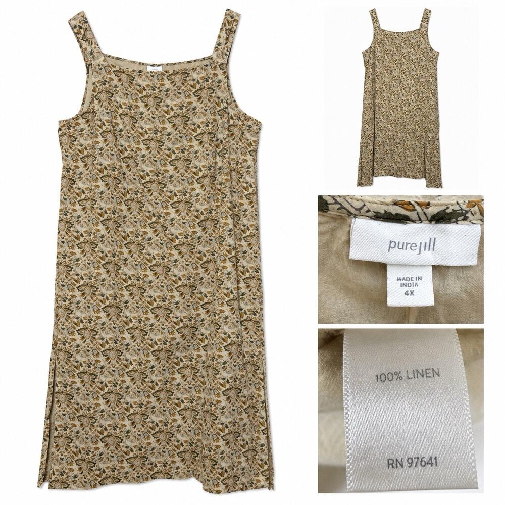 PureJill J Jill 4X 100% Linen Floral Sleeveless Maxi Dress Fall Colors